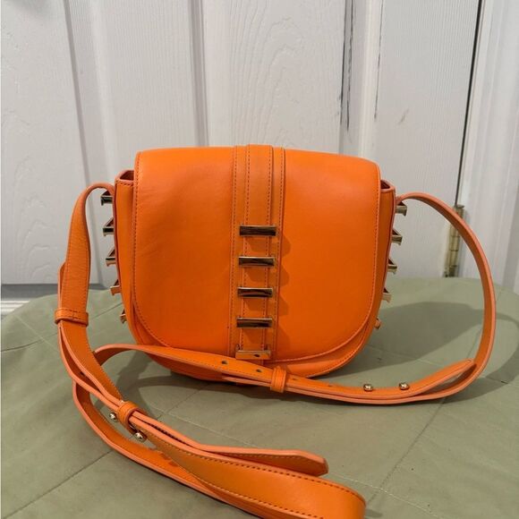 Luna Handbags - NWT LUANA ITALY SEDGWICK LARGE LEATHER SADDLE BAG orange